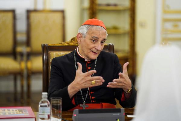 Cardinal Matteo Zuppi speaks. 